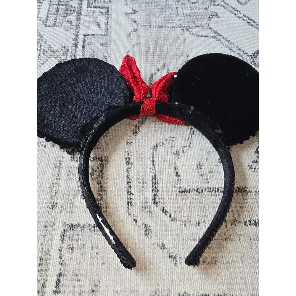 Sequin Minnie Ear Headband with Red Bow